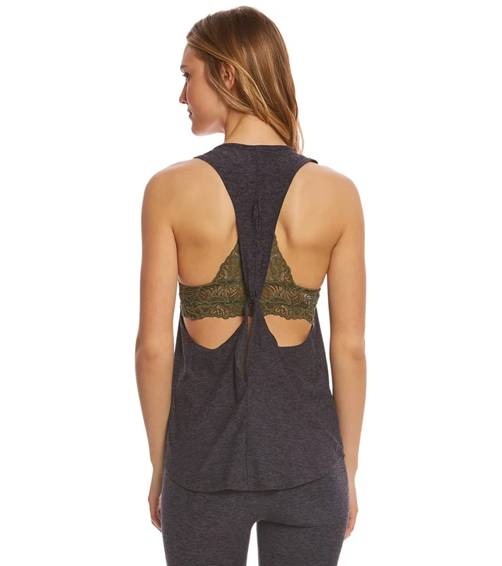 Beyond Yoga Dim The Lightweight Looped Yoga Muscle Tee Black-Steel / L