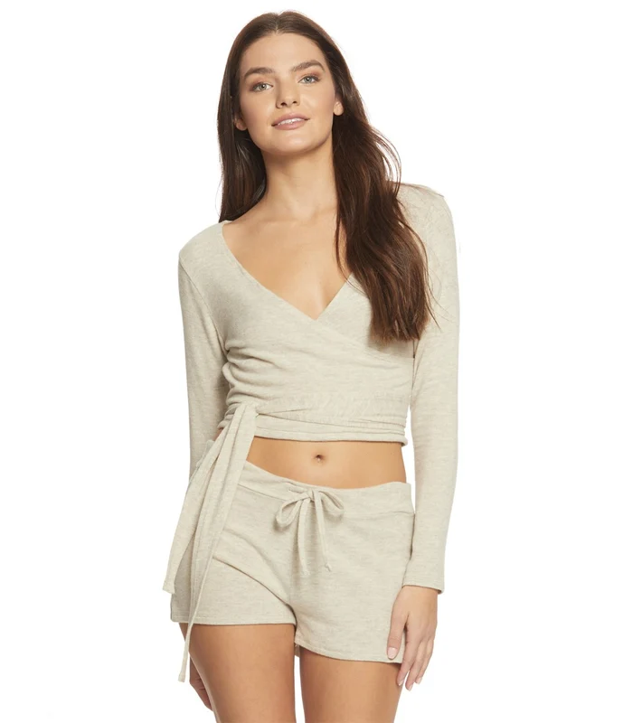 Beyond Yoga All Around Wrapped Cropped Top Oatmeal Heather / M