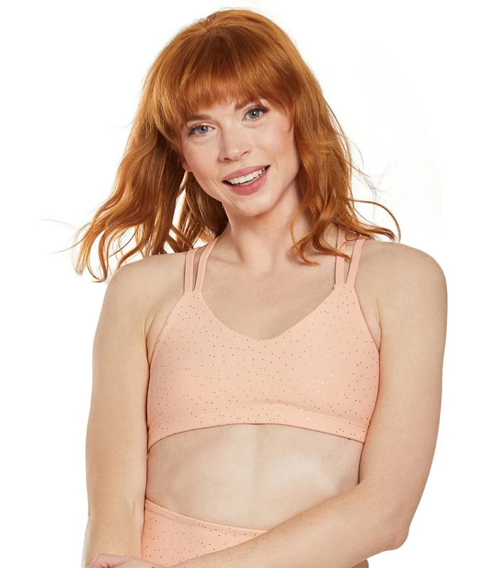 Beyond Yoga Drip Dot Yoga Sports Bra Coral Dust Rose Gold Drip Dot / M