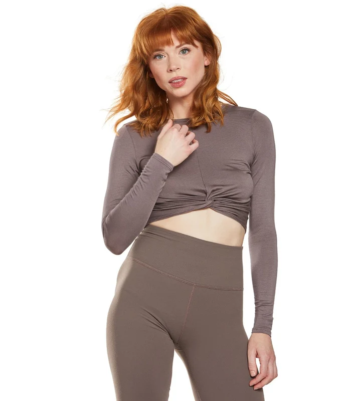 Beyond Yoga Crossroads Reversible Cropped After Yoga Pullover Terra Leather / XS