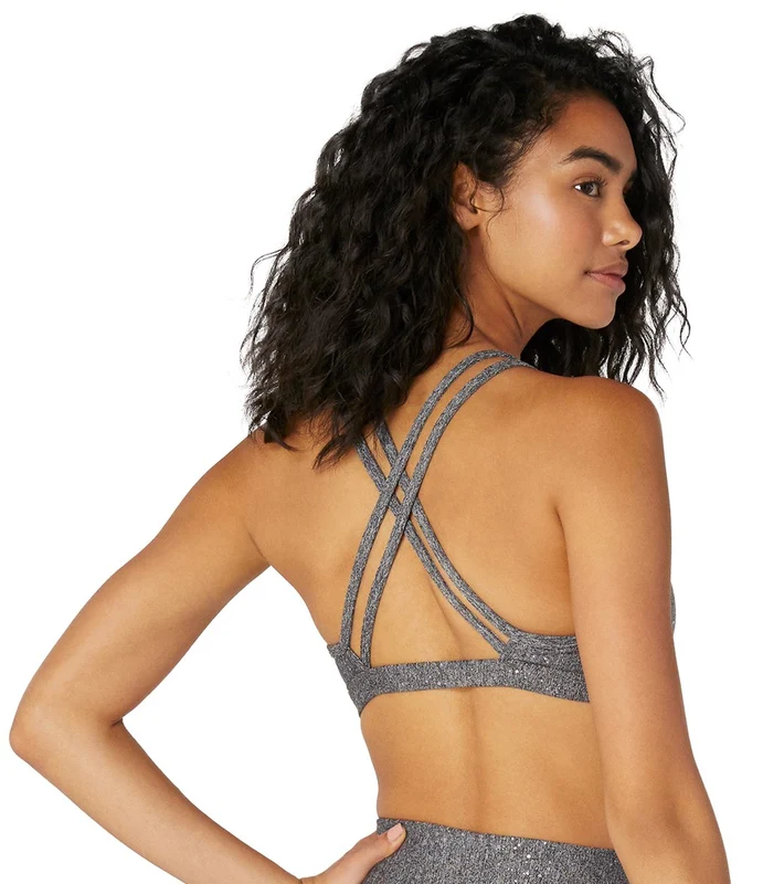 Beyond Yoga Double Back Alloy Speckled Bra Black/White Shiny Mauve Speckle / XL