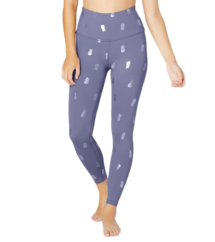 Beyond Yoga Tropical High Waisted 7/8 Yoga Leggings Dusty Violet Iridescent Clear Pineapples / S