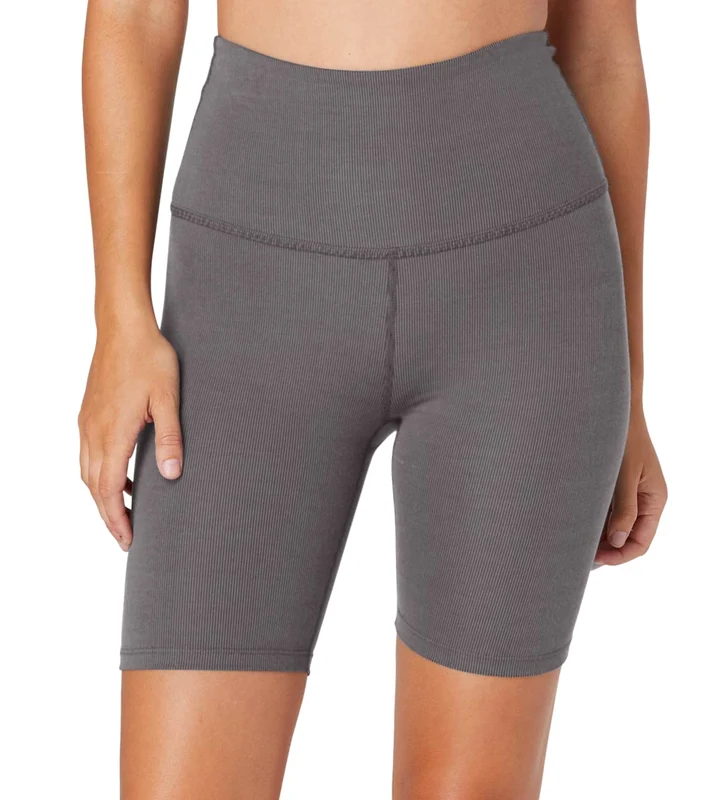 Beyond Yoga Heather Rib High Waisted Biker Shorts Gray Heather / XS