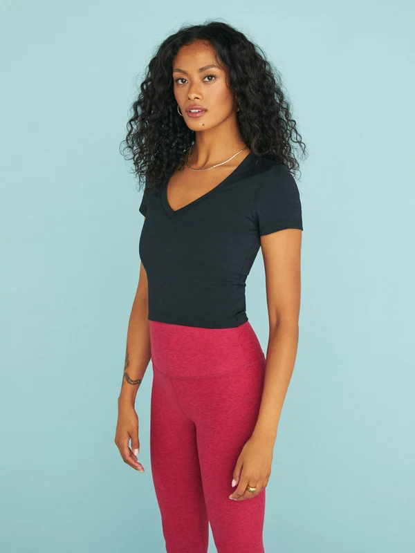 Heather Rib Remix Short Sleeve Cropped Tee - Black Heather BLACK HEATHER / XL