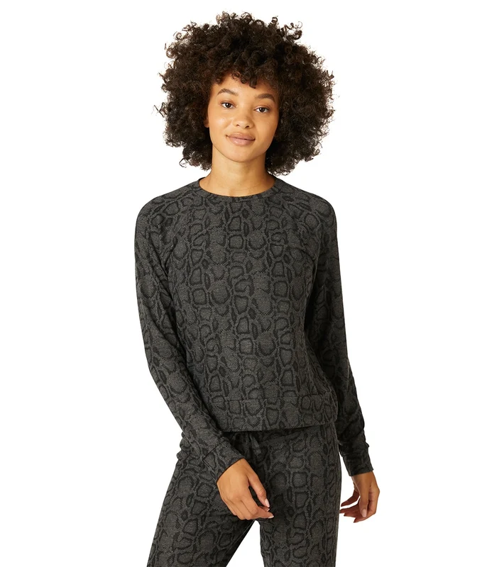 Beyond Yoga Hacci Favorite Raglan Crew Yoga Pullover Charcoal Cobra / S