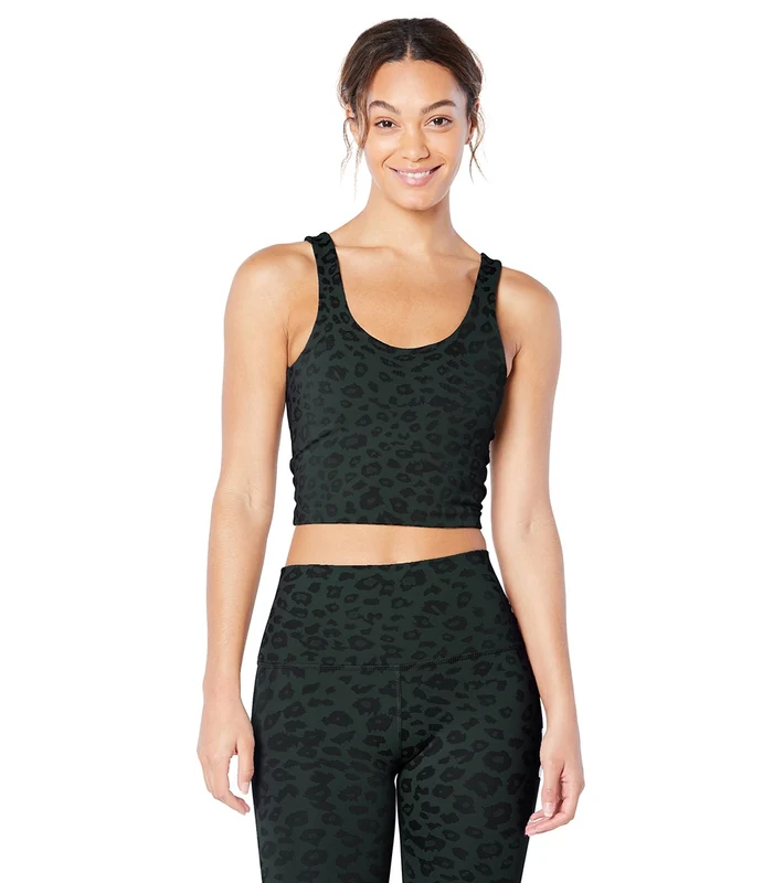 Beyond Yoga Leopard Jacquard Keep it Simple Cropped Tank Deep Charcoal / S