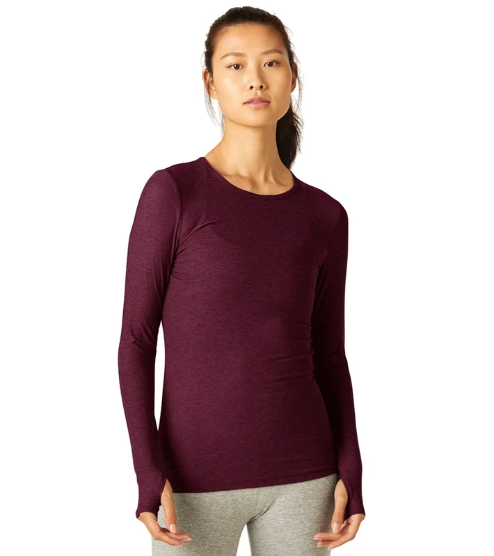 Beyond Yoga Featherweight Spacedye Classic Crew Pullover Deep Merlot / XS