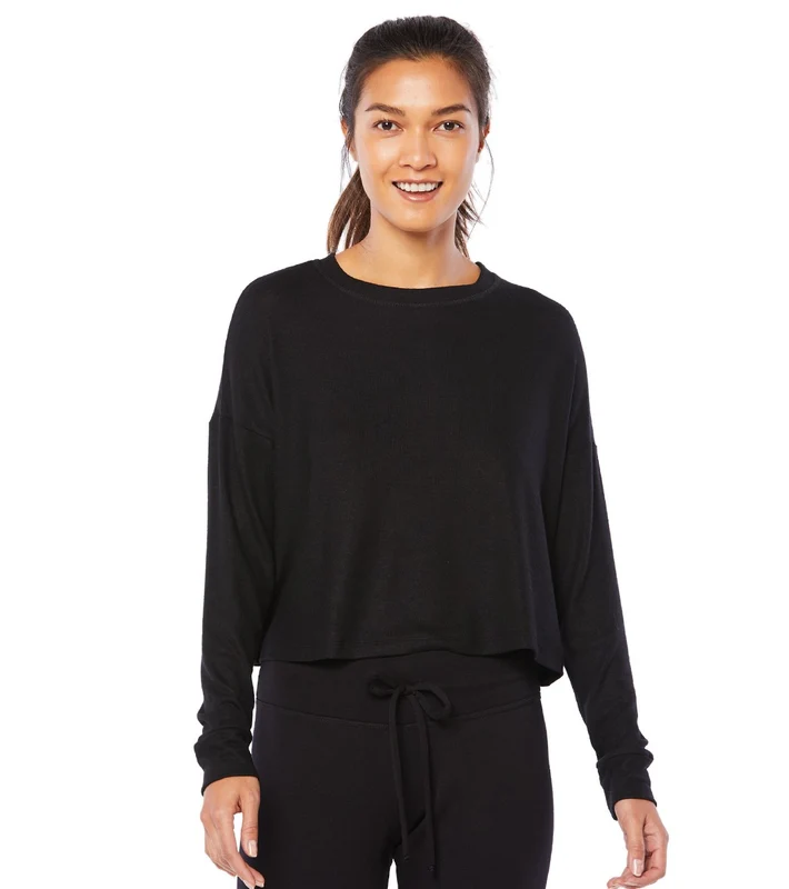 Beyond Yoga Luxe Lounger Brushed Up Cropped Pullover Black / XL