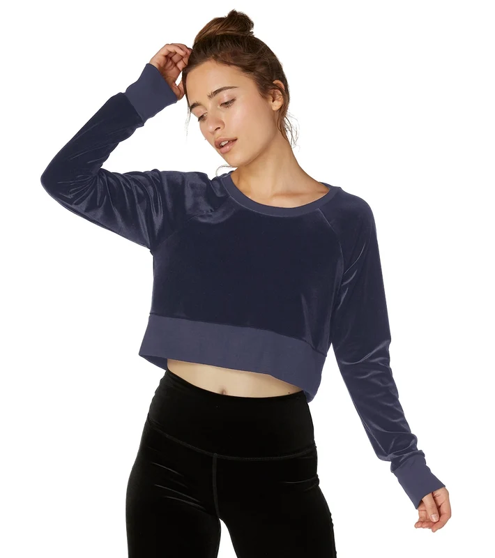 Beyond Yoga Cropped Velvet Pullover Deep Amethyst / S