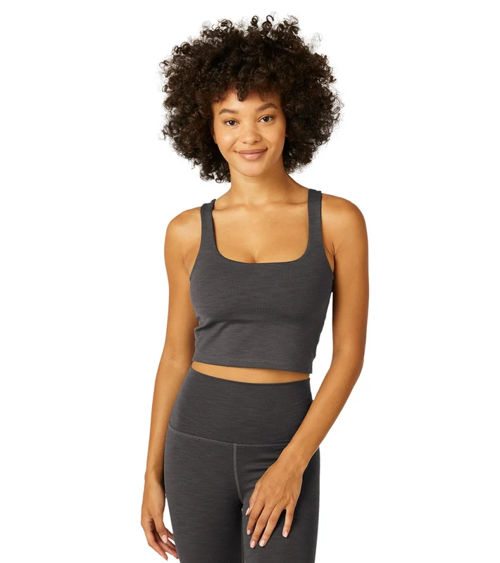 Beyond Yoga Keep It Simple Heather Rib Cropped Tank Nocturnal Navy Heather / L