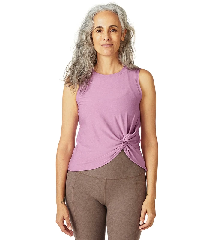 Beyond Yoga Featherweight Spacedye Front Twist Muscle Tank Green Ivy / XL