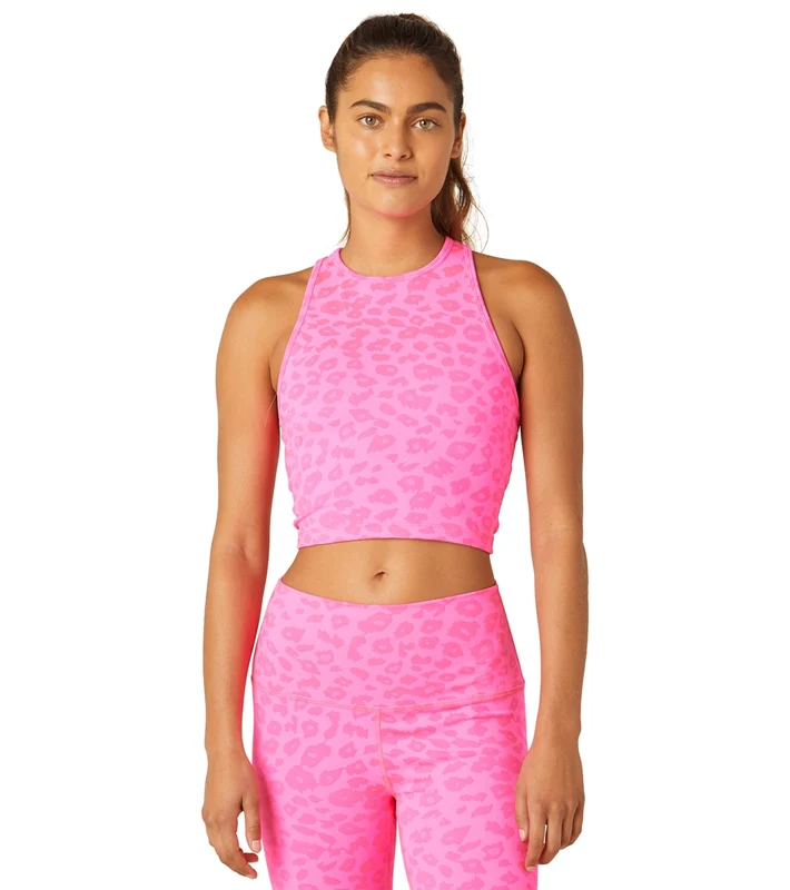 Beyond Yoga Leopard Studio Cropped Yoga Tank Top Electric Pink / M