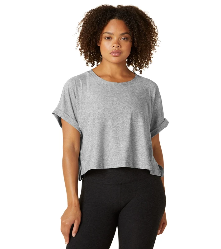 Beyond Yoga Never Been Boxy Cropped Tee Silver Mist / L