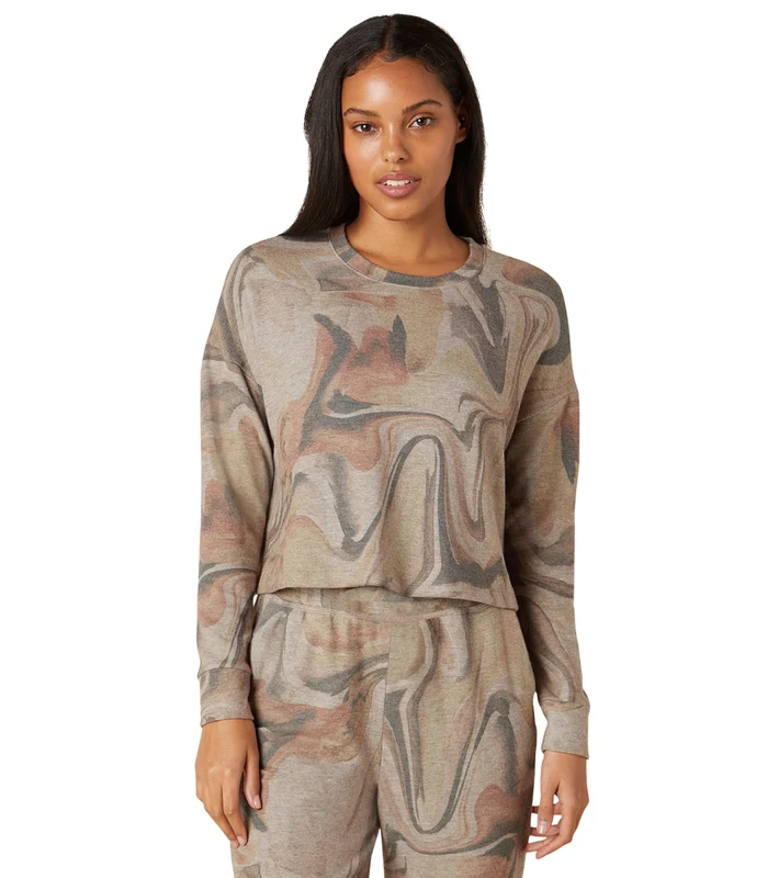 Beyond Yoga Brushed Up Cropped Pullover Natural Marble / S