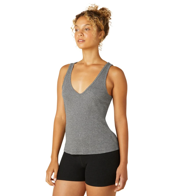 Beyond Yoga Take the Plunge V-Neck Tank Mid Heather Grey / S