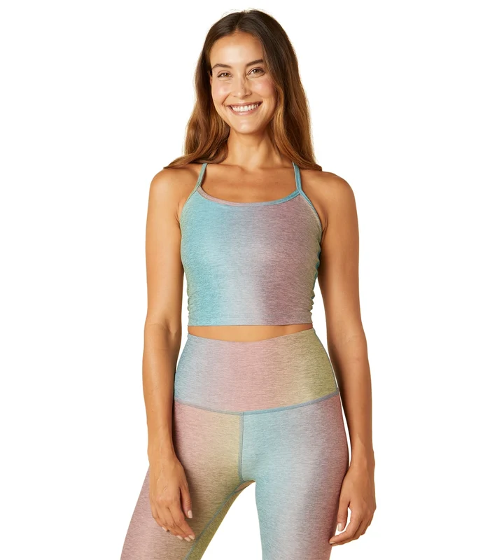 Beyond Yoga Spacedye Printed Slim Racerback Cropped Tank Silver Mist Prismatic / S
