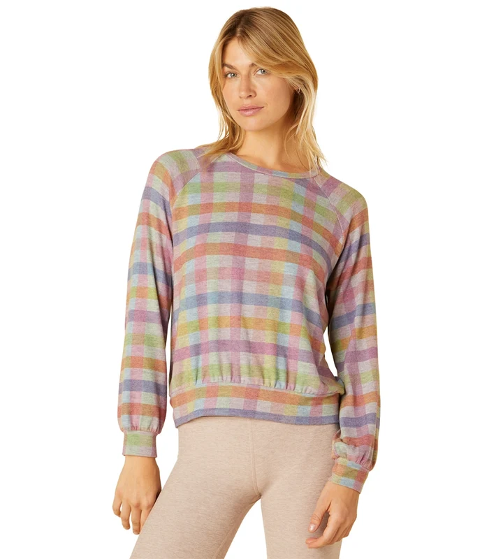 Beyond Yoga Relaxed Raglan Pullover Pastel Gingham / S