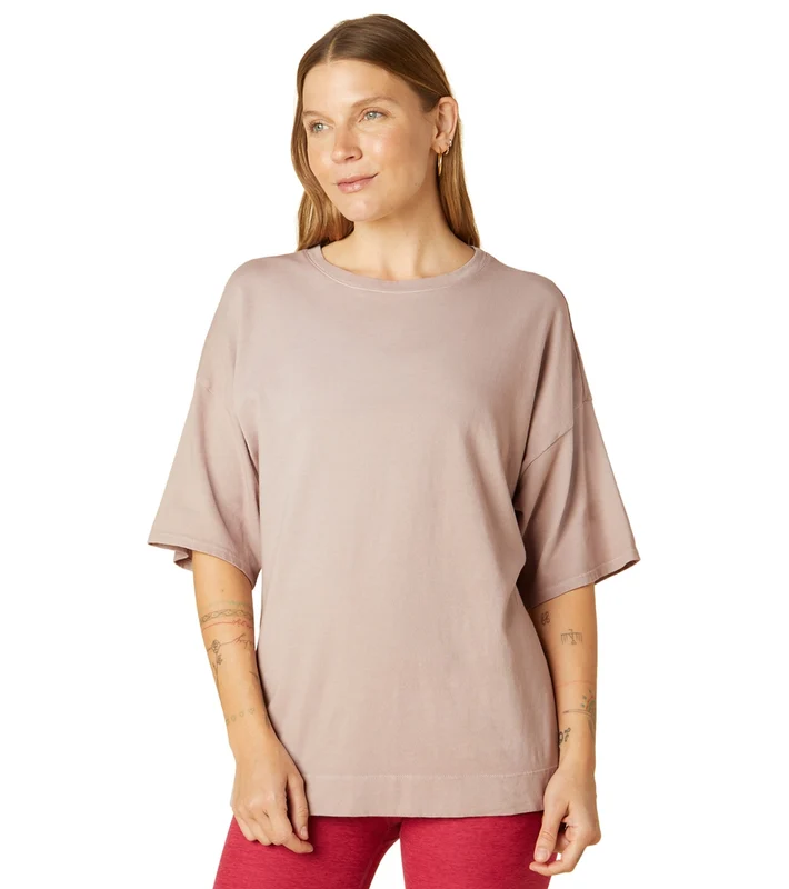 Beyond Yoga Sweat Set Boyfriend Tee Washed Chai / S