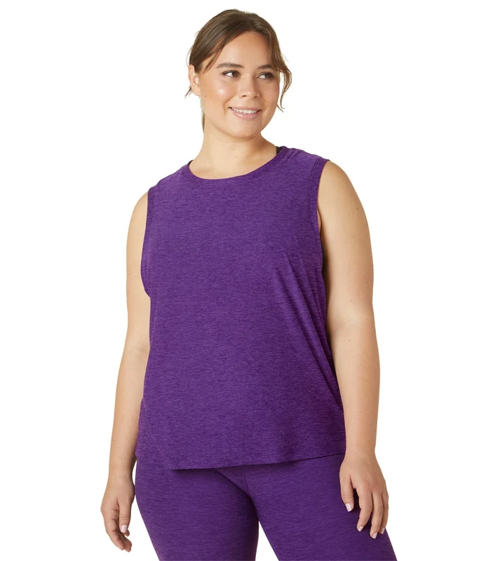 Beyond Yoga Plus Featherweight Spacedye Balanced Muscle Yoga Tank Purple Dahlia Heather / 1X