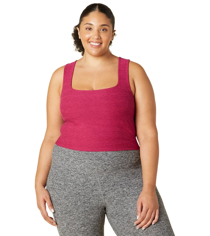 Beyond Yoga Plus Size Spacedye Square Neck Cropped Tank Dragonfruit-Sangria / 2X