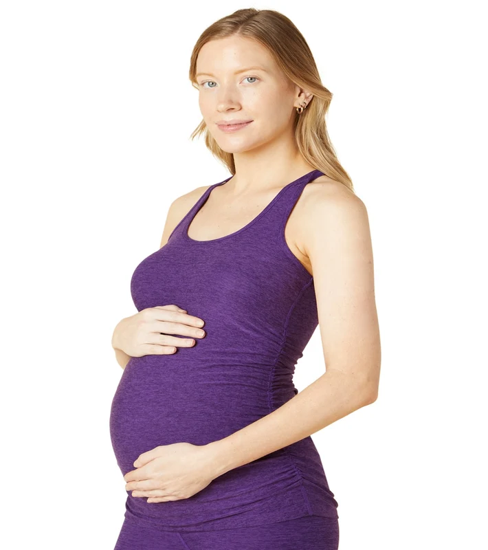 Beyond Yoga Maternity Travel Racerback Tank Purple Dahlia Heather / M
