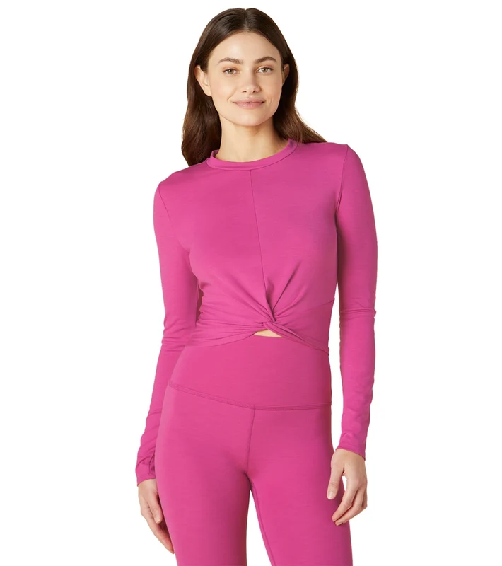Beyond Yoga Heather Rib Groove Cropped Top Bright Beet Heather Rib / L
