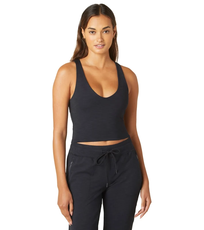 Beyond Yoga Heather Rib Fresh Cut Cropped Tank Black Heather / XL