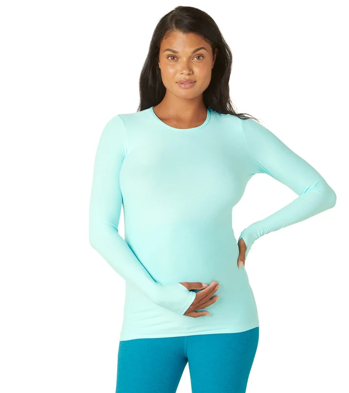 Beyond Yoga Featherweight Count On Me Maternity Crew Pullover Powder Blue Heather / S