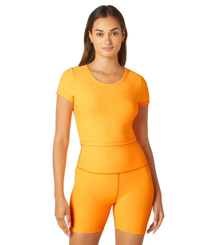 Beyond Yoga Featherweight Perspective Cropped Tee Mango Pop Heather / XS