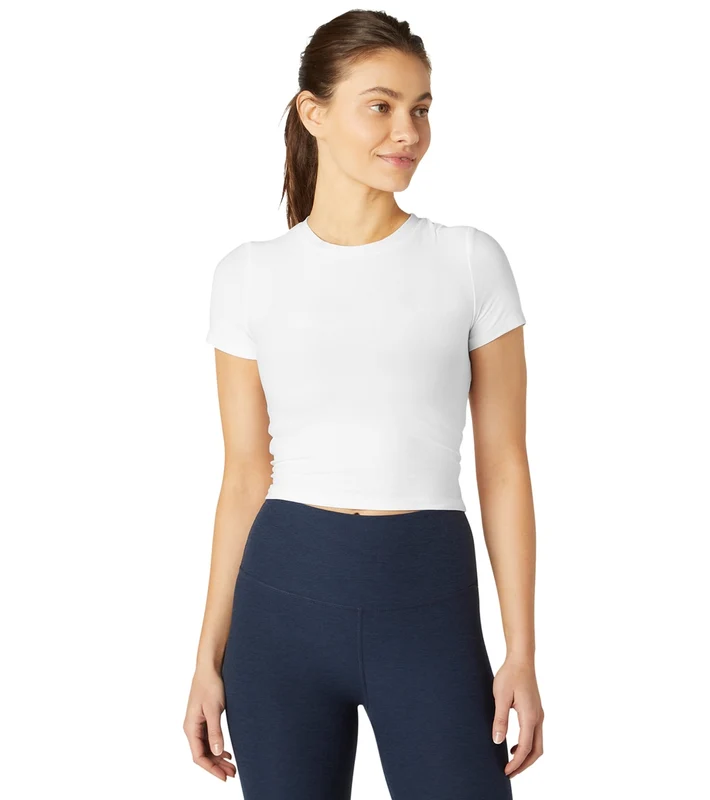 Beyond Yoga Featherweight Peekaboo Cropped Tee Cloud White / S
