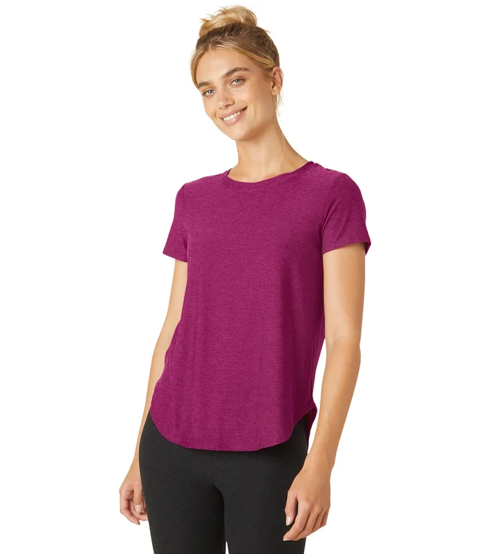 Beyond Yoga Featherweight Spacedye On the Down Low Yoga Tee Magenta Heather / XS