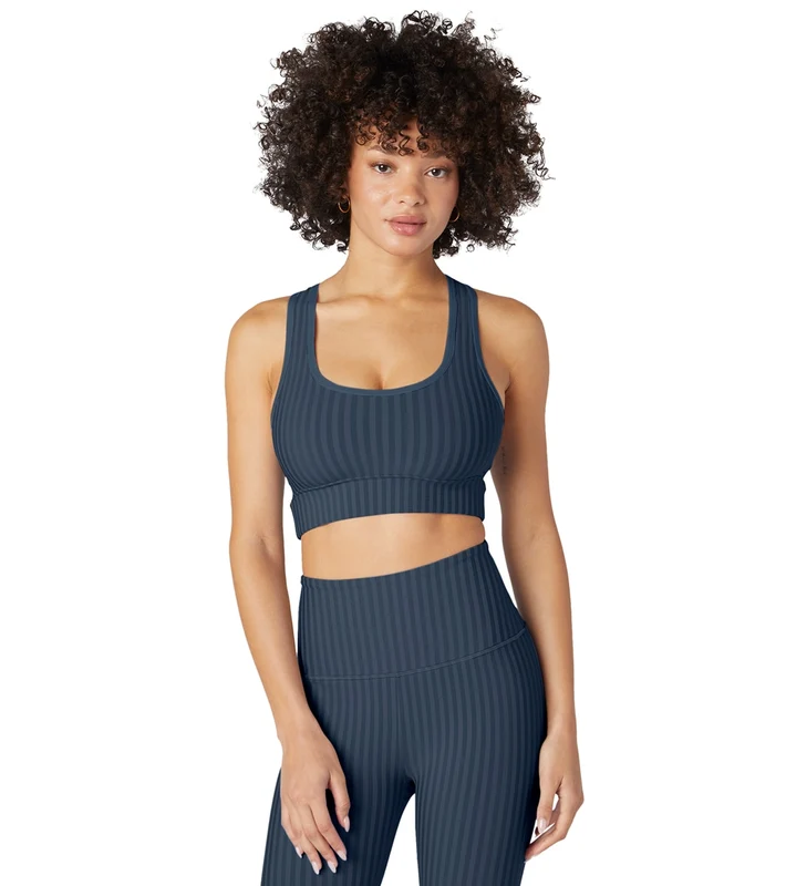 Beyond Yoga Work It Over Long Line Bra Nocturnal Navy / XS