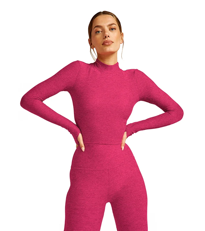 Beyond Yoga Featherweight Moving On Cropped Pullover Cranberry Heather / M