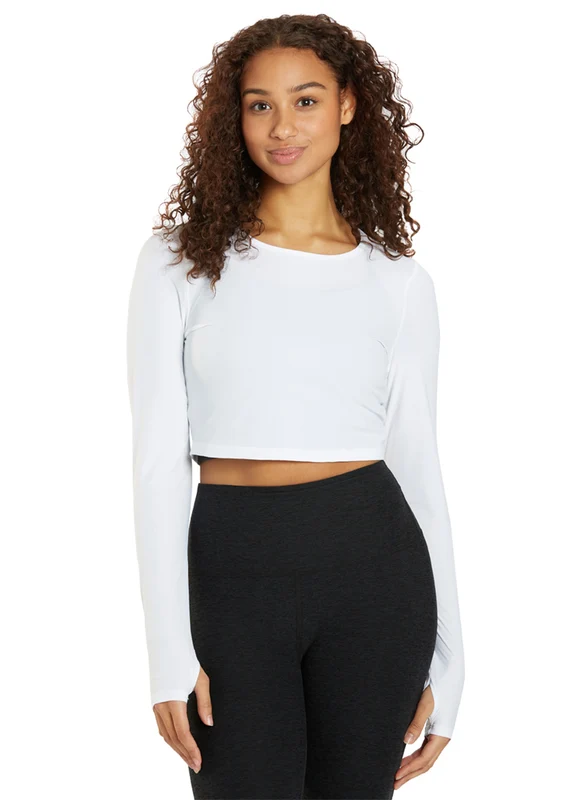 Beyond Yoga Performance Knit Resilient Cropped Pullover Lunar White / XS