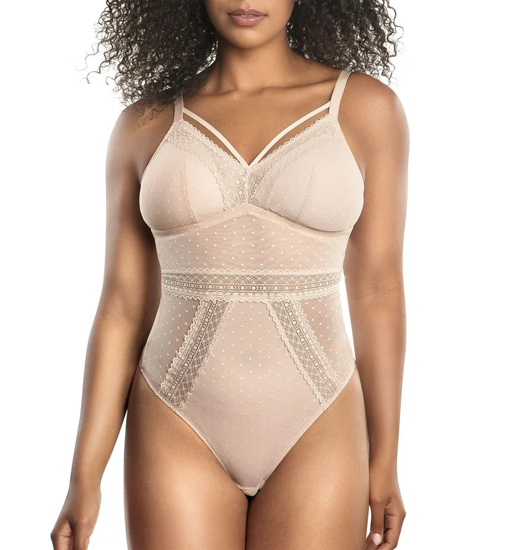 Parfait Mia Dot Wire-Free Padded Mesh Bodysuit (P6017) - Cameo Rose XL Plus
