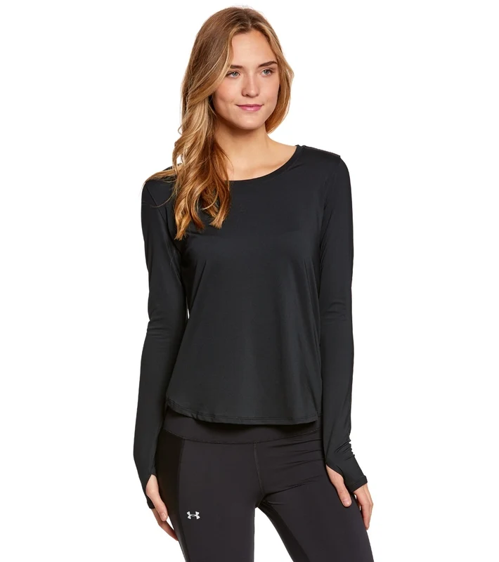 Under Armour Women's UA Fly-By Solid Long Sleeve Black /Black/Reflective / XS
