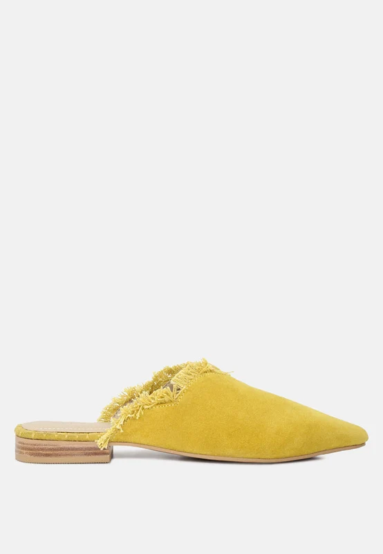 Molly Frayed Leather Mules Mustard / US-5 / UK-3 / EU-36