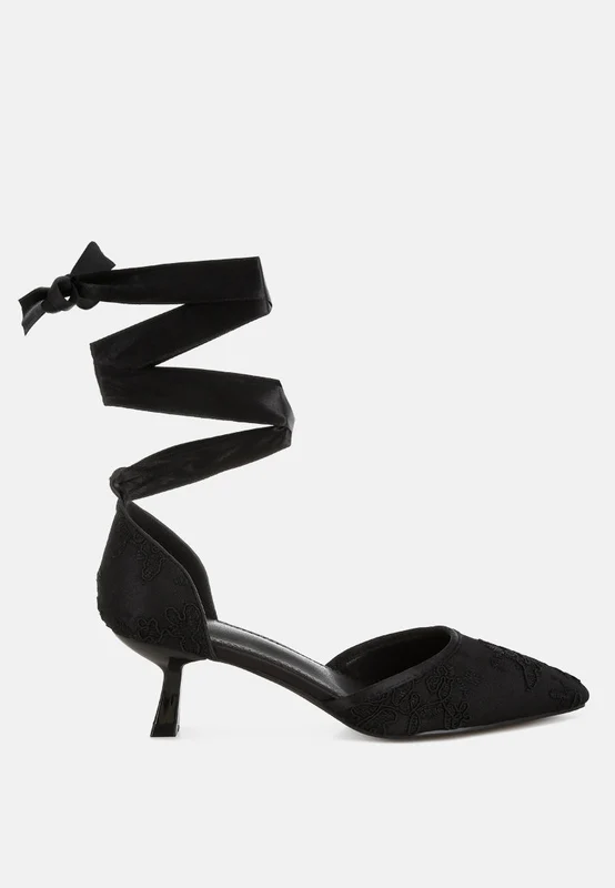 Laika Lace Kitten Heel Sandals Black / US-5 / UK-3 / EU-36