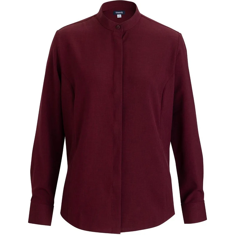 Edwards Flexbatiste Banded Collar Long Sleeve Women's Shirt Burgundy / S