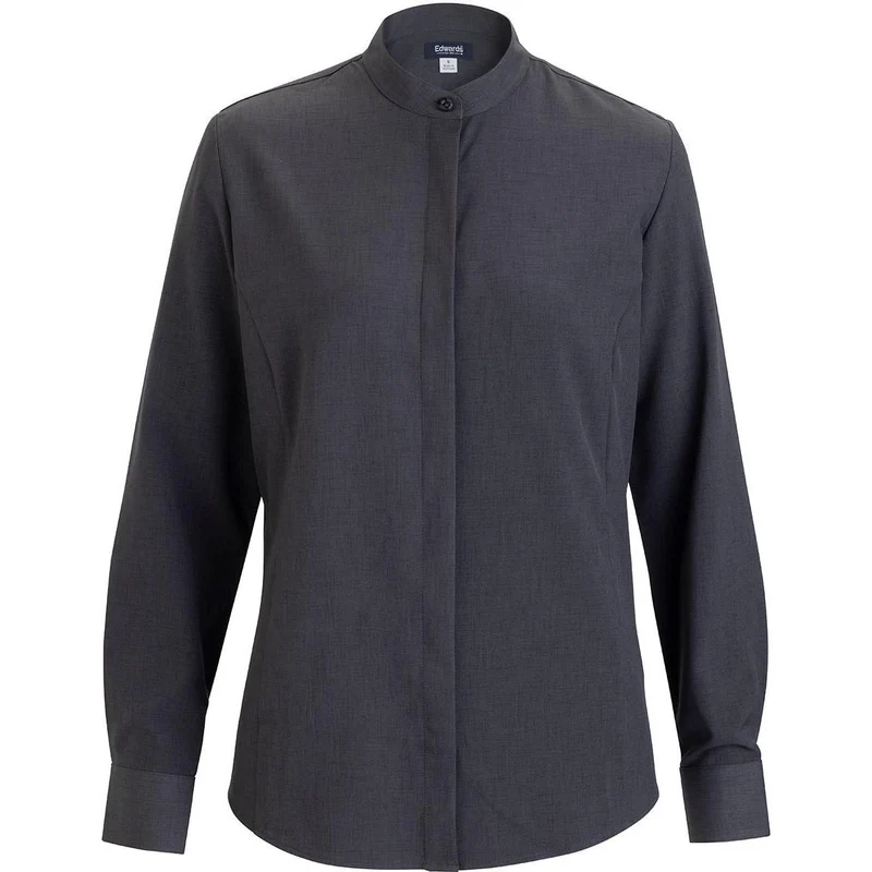 Edwards Flexbatiste Banded Collar Long Sleeve Women's Shirt Steel Grey / S
