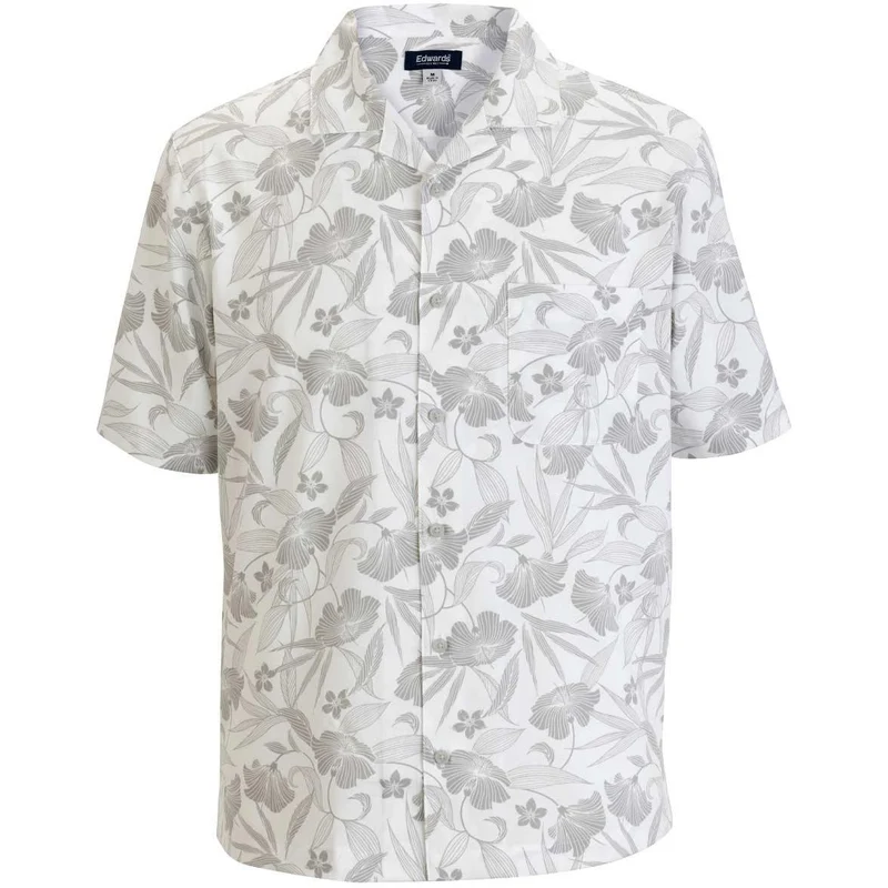 Edwards Camp Collar Unisex Shirt White Floral / S