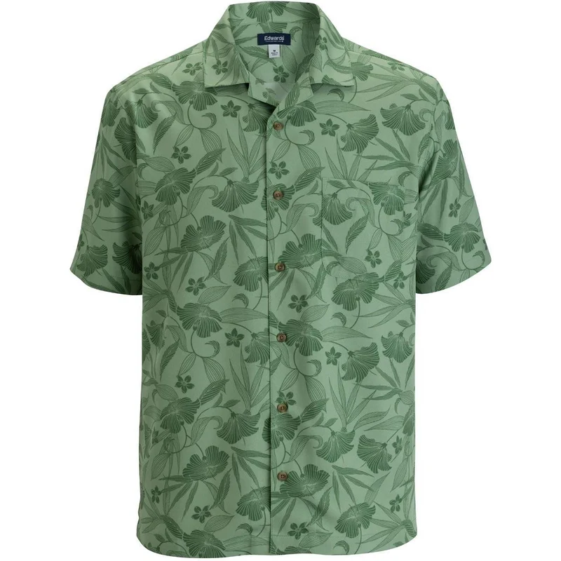 Edwards Camp Collar Unisex Shirt Sage Floral / S