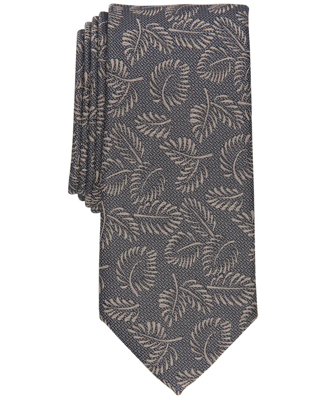Alfani Men's Breton Leaf Print Necktie - Tan Tan / One Size