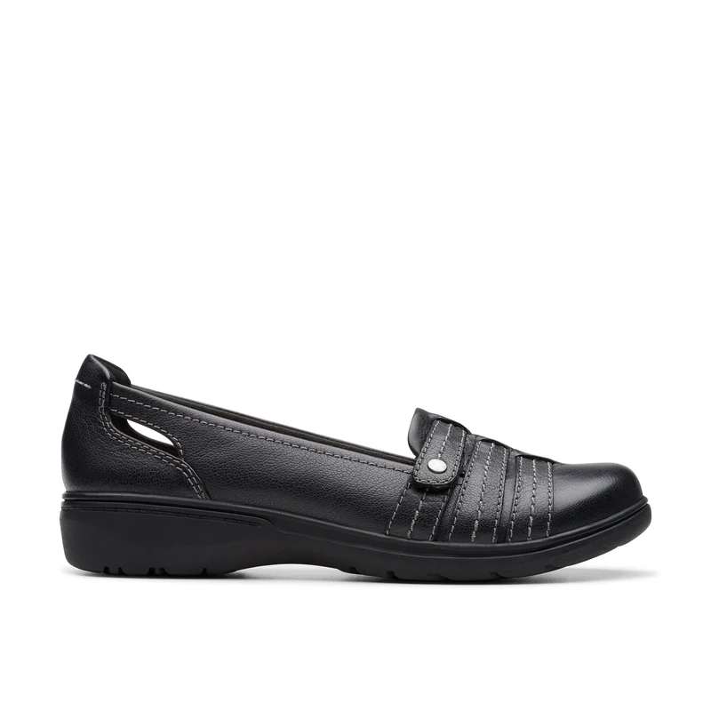 Clarks Carleigh Eliza 26177050 Womens Black Wide Leather Loafer Flats Shoes 8