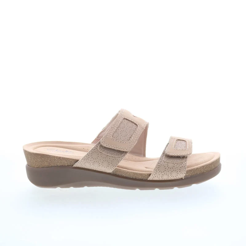 Clarks Calenne Maye 26177045 Womens Beige Leather Strap Slides Sandals Shoes 9.5
