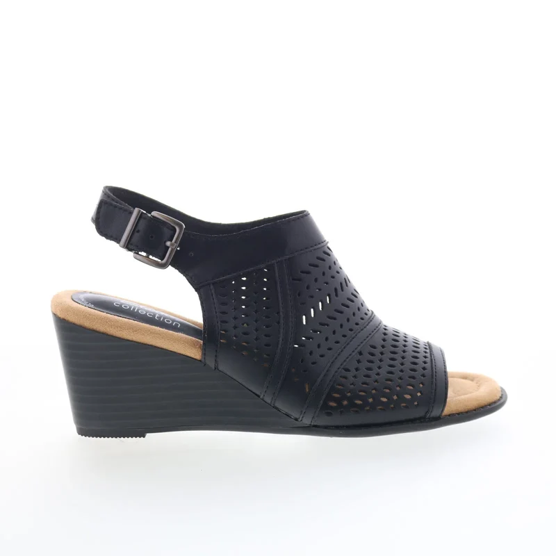 Clarks Emmalae Hope 26181668 Womens Black Leather Wedges Sandals Shoes 6.5