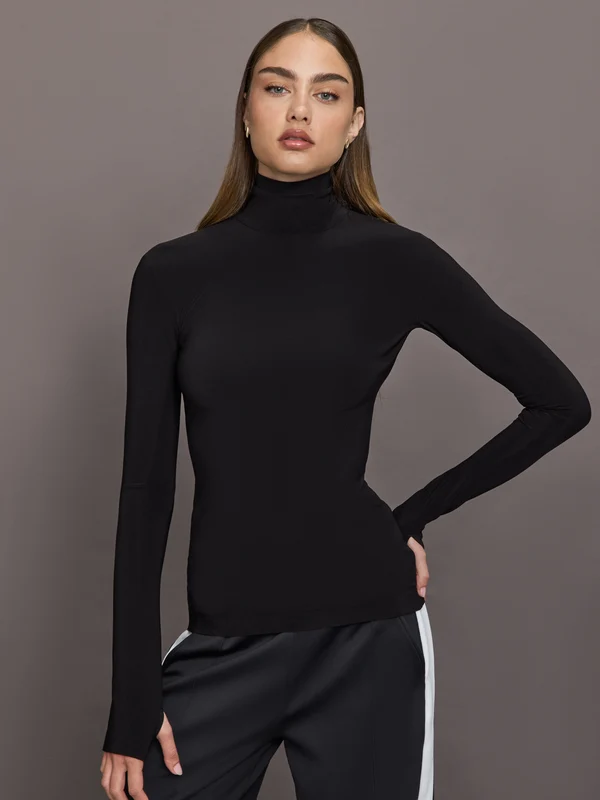 Slim Fit Long Sleeve Turtle Top - Black Black / L