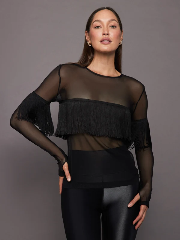 Long Sleeve Crewneck Fringe - Black/Black Black/Black / XS