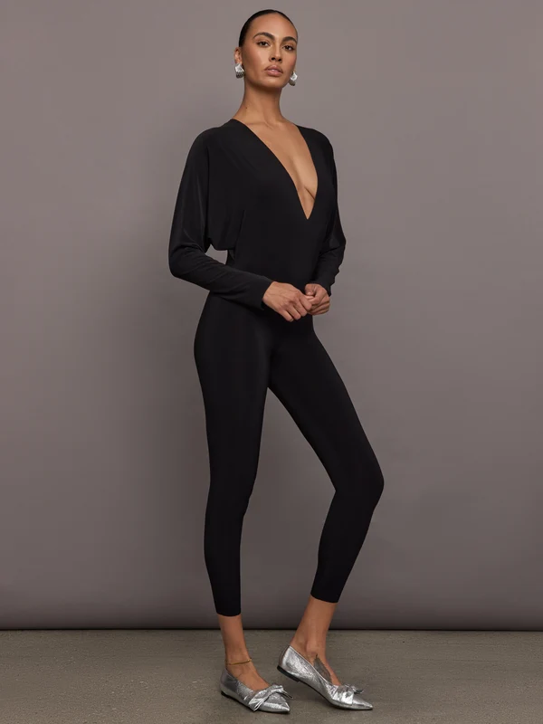 Dolman V-Neck Catsuit - Black Black / S