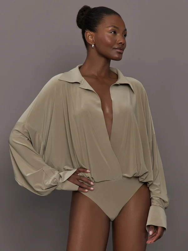 Super Oversized Boyfriend NK Shirt Bodysuit - Elm Elm / M
